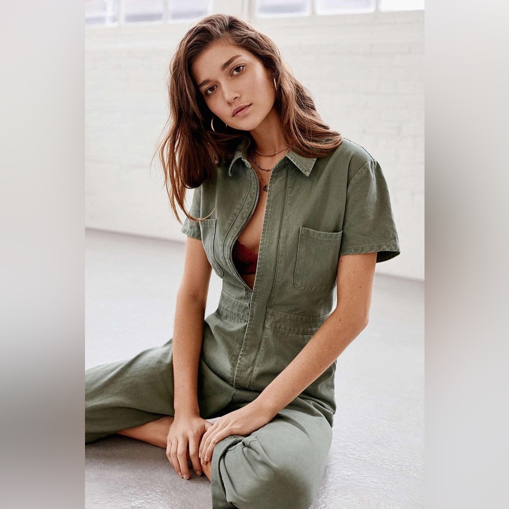 Urban Outfitters Flight Utility Canvas Jumpsuit Green M